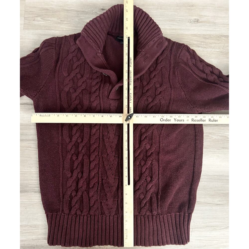 Banana Republic Sweater Men's Sz M Burgundy Cable Knit Button Collar Preppy - Picture 4 of 7